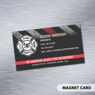 Tarjeta De Visita Magnética Bombero Línea Roja Logo Empleado del Departamento