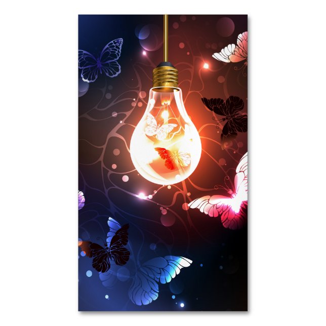Tarjeta De Visita Magnética Bombilla brillante con mariposas nocturnas (Frente vertical)