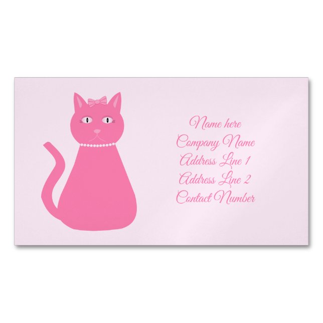 Tarjeta De Visita Magnética Bonito Bebé Rosa Gato Personalizado Mascota Sitter (Anverso)