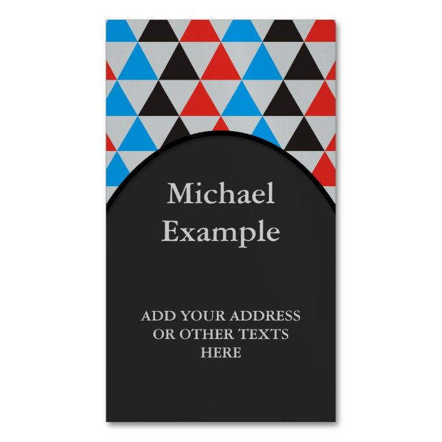 Tarjeta De Visita Magnética Bonito Patrón de triángulo azul rojo negro + tu te (Frente vertical)