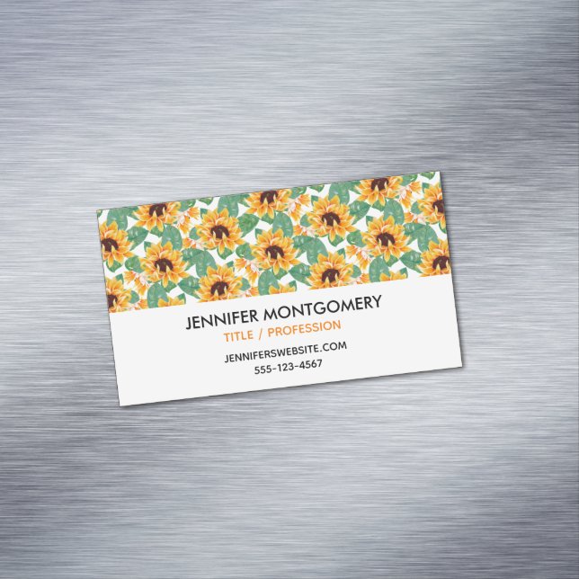 Tarjeta De Visita Magnética Bonito Sunflower Patrón amarillo y verde (In Situ)