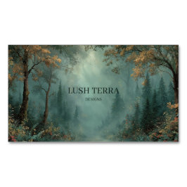 Tarjeta De Visita Magnética Bosque Encantado Oro Brillo Niebla Turquesa