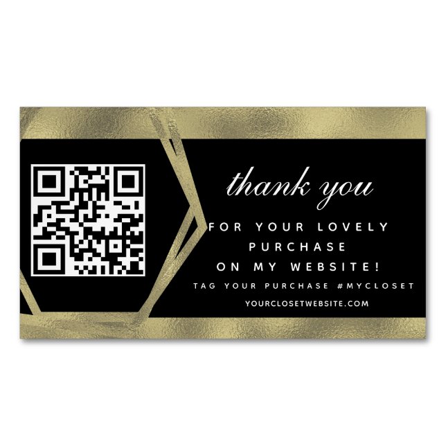 Tarjeta De Visita Magnética Boutique Beauty Business Gracias Gold QR  (Anverso)