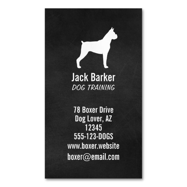 Tarjeta De Visita Magnética Boxer Dog Silhouette Chalkboard Style Vertical (Frente vertical)