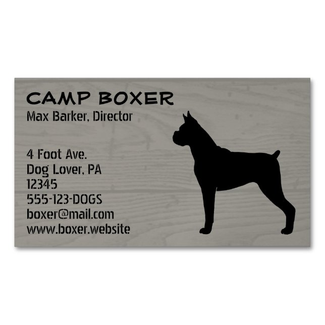 Tarjeta De Visita Magnética Boxer Dog Silhouette Faux Wood Style (Anverso)