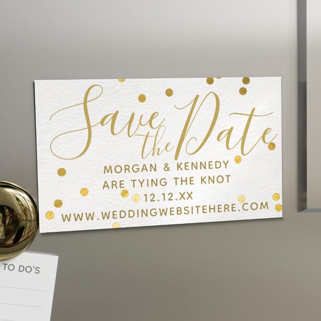 Tarjeta De Visita Magnética Bridal Rubor Gold Confetti Magnetic Save The Fates (Add your Save the Date details to this pretty blush pink and gold business card sized magnets)