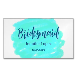 Tarjeta De Visita Magnética Bridesmaid color de agua verde azul añadir nombre