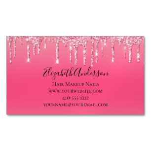 Tarjeta De Visita Magnética Brillante Rosa Chic Moderno Femenino Tendencia