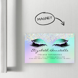 Tarjeta De Visita Magnética Brillo Holográfico Falso Ojos Verde Purpura