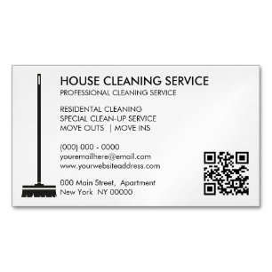 Tarjeta De Visita Magnética Broom Janitorial Cleaner Código Qr simple
