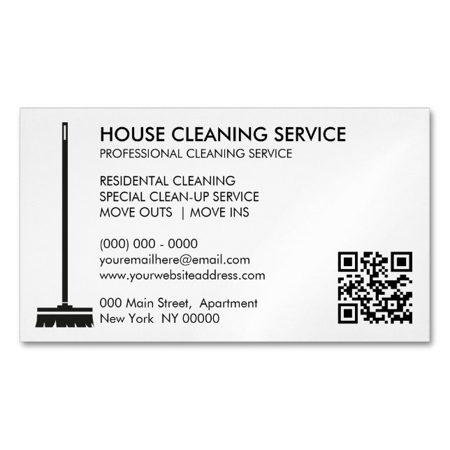 Tarjeta De Visita Magnética Broom Janitorial Cleaner Código Qr simple (Anverso)