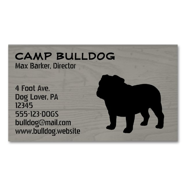 Tarjeta De Visita Magnética Bulldog inglés Silhouette Faux Wood Grain (Anverso)