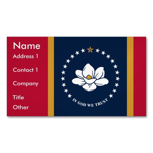 Tarjeta De Visita Magnética Business Card Magnet with Flag of Mississippi (Anverso)