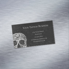 Tarjeta De Visita Magnética Cabeza De Cráneo Gótica Tatuaje Blanco Y Negro