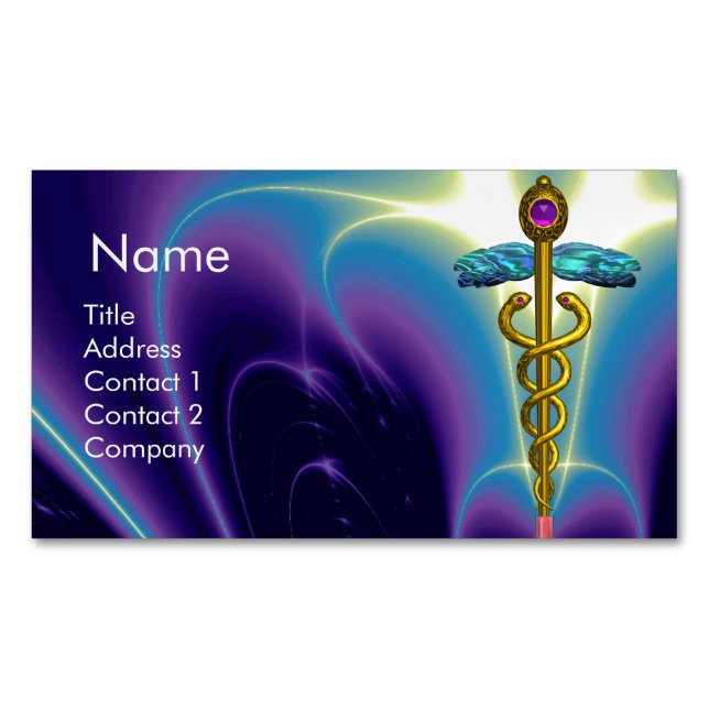 Tarjeta De Visita Magnética CADUCEUS DE ORO SÍMBOLO / Azul Púrpura (Anverso)
