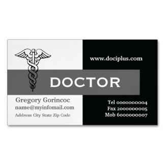 Tarjeta De Visita Magnética Caduceus médica moderno minimalista negro, gris