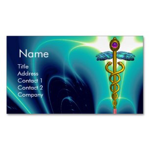 Tarjeta De Visita Magnética CADUCEUS ORO SÍMBOLO / Turquesa azul Verde azulado