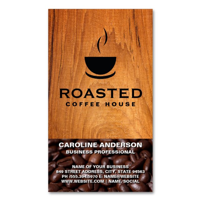 Tarjeta De Visita Magnética Café | Copa de Java | Alvaina para café (Frente vertical)