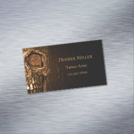 Tarjeta De Visita Magnética Calavera gótica frente a lustrosa tienda de tatuaj