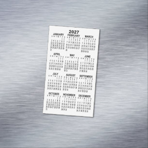 Tarjeta De Visita Magnética Calendario Mínimo Mini 2027 - Blanco y Negro