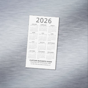 Tarjeta De Visita Magnética Calendario Simple Moderno Blanco 2026