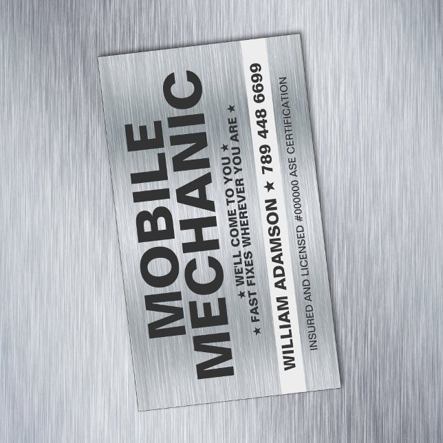 TARJETA DE VISITA MAGNÉTICA CAR / AUTO MECHANIC AUTOMOTIVE REPAIR SERVICE (local auto repair business magnets, mobile mechanic magnetic business cards, custom automotive shop )