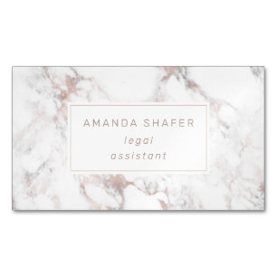 Tarjeta De Visita Magnética Carrara Marble Faux Rosa Gold