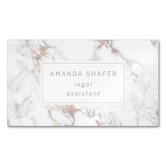 Tarjeta De Visita Magnética Carrara Marble Faux Rosa Gold (Anverso)