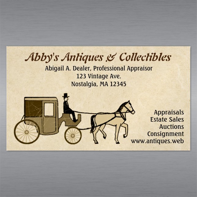 Tarjeta De Visita Magnética Carrito anticuario conducido por caballos | Estilo (Subido por el creador)