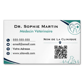 Tarjeta De Visita Magnética Carte de Visite Vétérinaire Moderne Personnalisée