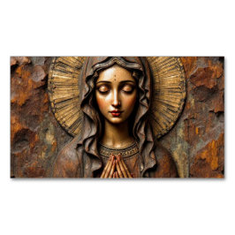 Tarjeta De Visita Magnética Carved Devotion  Wooden Mary