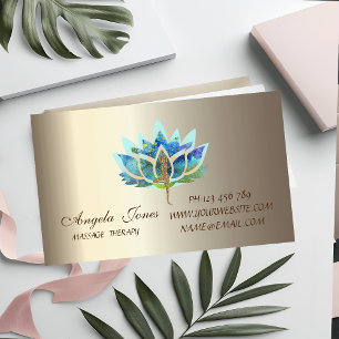 Tarjeta De Visita Magnética Chica Profesional de Yoga con Flor de Loto Azul Mo