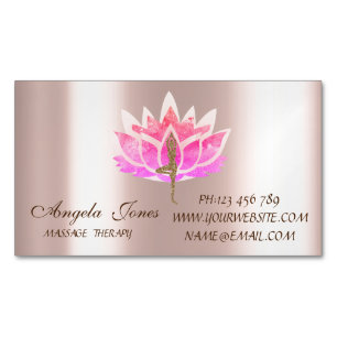 Tarjeta De Visita Magnética Chica Profesional de Yoga con Flor de Loto Rosa Mo