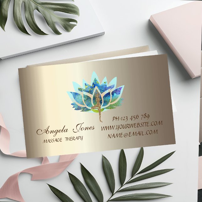 Tarjeta De Visita Magnética Chica profesional de yoga de flores azul Lotus (Subido por el creador)