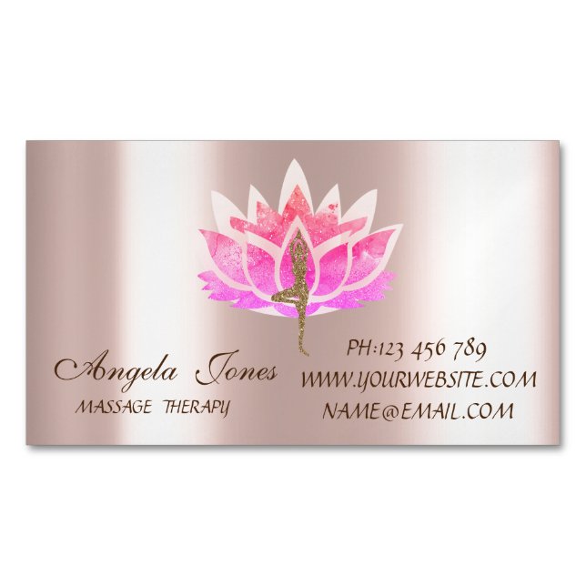 Tarjeta De Visita Magnética Chica profesional de yoga de flores rosadas de Lot (Anverso)