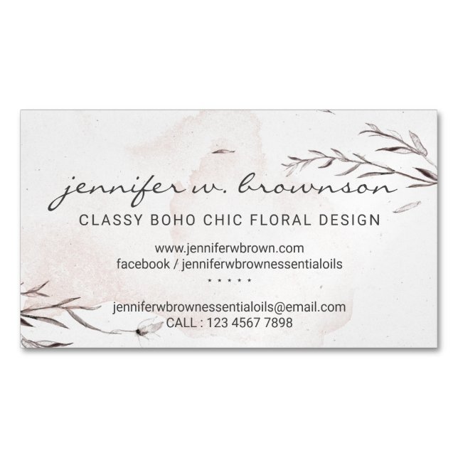 Tarjeta De Visita Magnética Clásico Boho Chic Acuarela (Anverso)