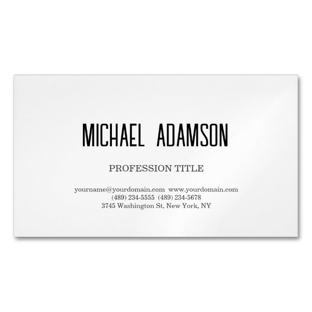 Tarjeta De Visita Magnética Clásico Elegante Plata Simple Blanco Minimalista (Anverso)