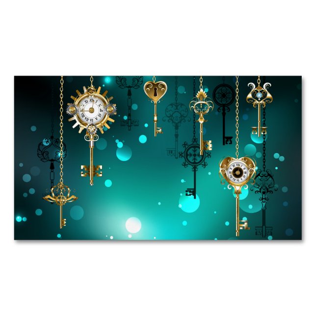 Tarjeta De Visita Magnética Claves de esqueleto antiguas sobre fondo verde (Anverso)