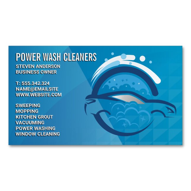 Tarjeta De Visita Magnética Cleaning Services | Pressure Wash Car Bubbles (Anverso)