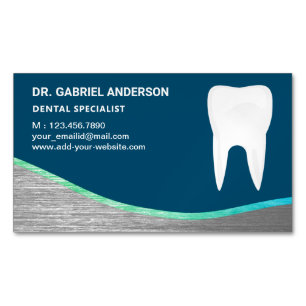 Tarjeta De Visita Magnética Clínica Dental Blue Steel Tooth Dentista