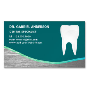 Tarjeta De Visita Magnética Clínica Dental Dentista Teal Steel Tooth