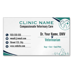 Tarjeta De Visita Magnética Clínica Veterinaria Moderna Personalizada