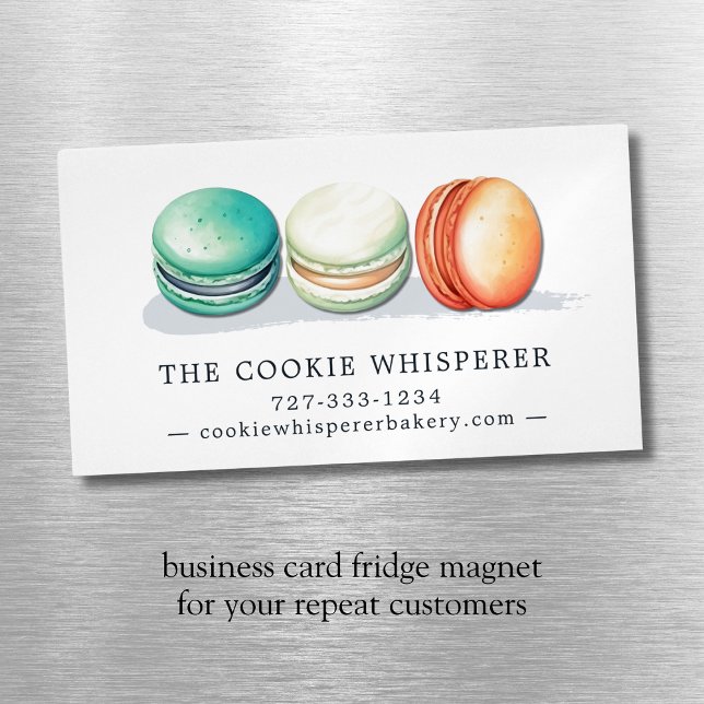 Tarjeta De Visita Magnética Cocina casera de panadería (Home Based Cookie Bakery Macarons Logo Business Card Magnet)