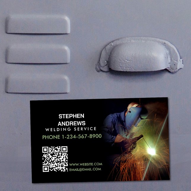 Tarjeta De Visita Magnética Código QR de Fabricación Profesional de Soldadura  (Professional Metal Welding Fabrication QR Code Business Card Magnet)