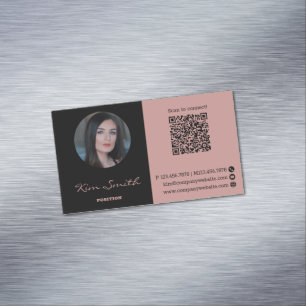 Tarjeta De Visita Magnética Código QR de foto de perfil rosa y negro
