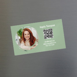 Tarjeta De Visita Magnética Código QR de foto verde moderno magnético