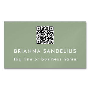 Tarjeta De Visita Magnética Código QR de guión moderno verde salvia personaliz
