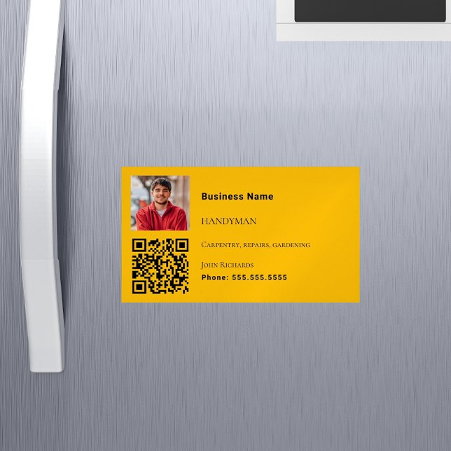 Tarjeta De Visita Magnética Código QR de la foto amarilla de Handyman (Subido por el creador)