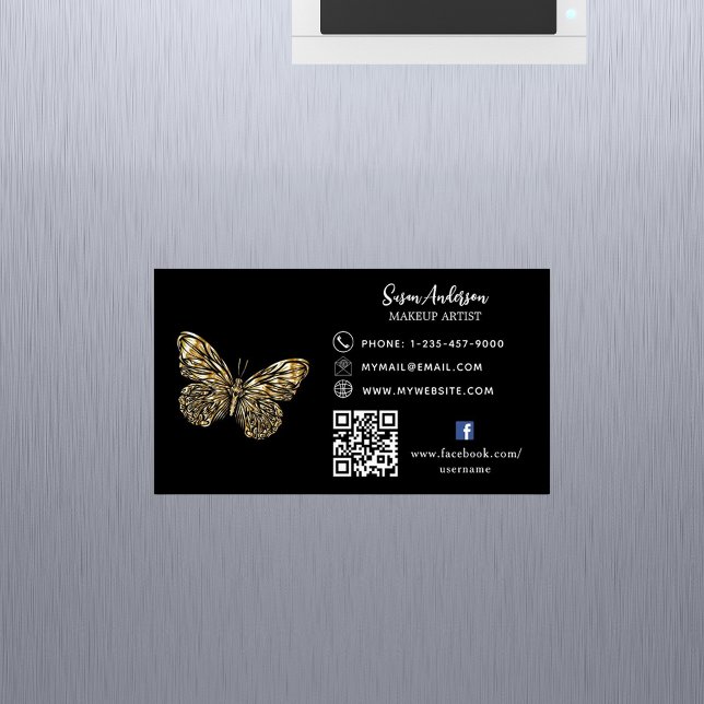 Tarjeta De Visita Magnética Código QR de la mariposa de oro negro Facebook (Subido por el creador)