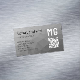 Tarjeta De Visita Magnética Código QR de patrón de malla geométrica gris